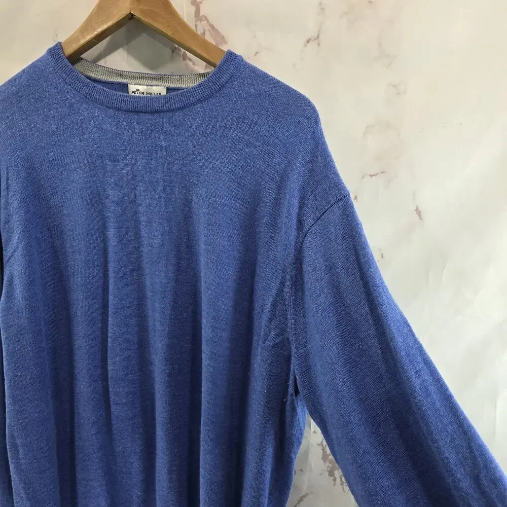 Peter Millar Sweater Mens XXL Blue Merino Wool Silk Lightweight Liberty 19S42